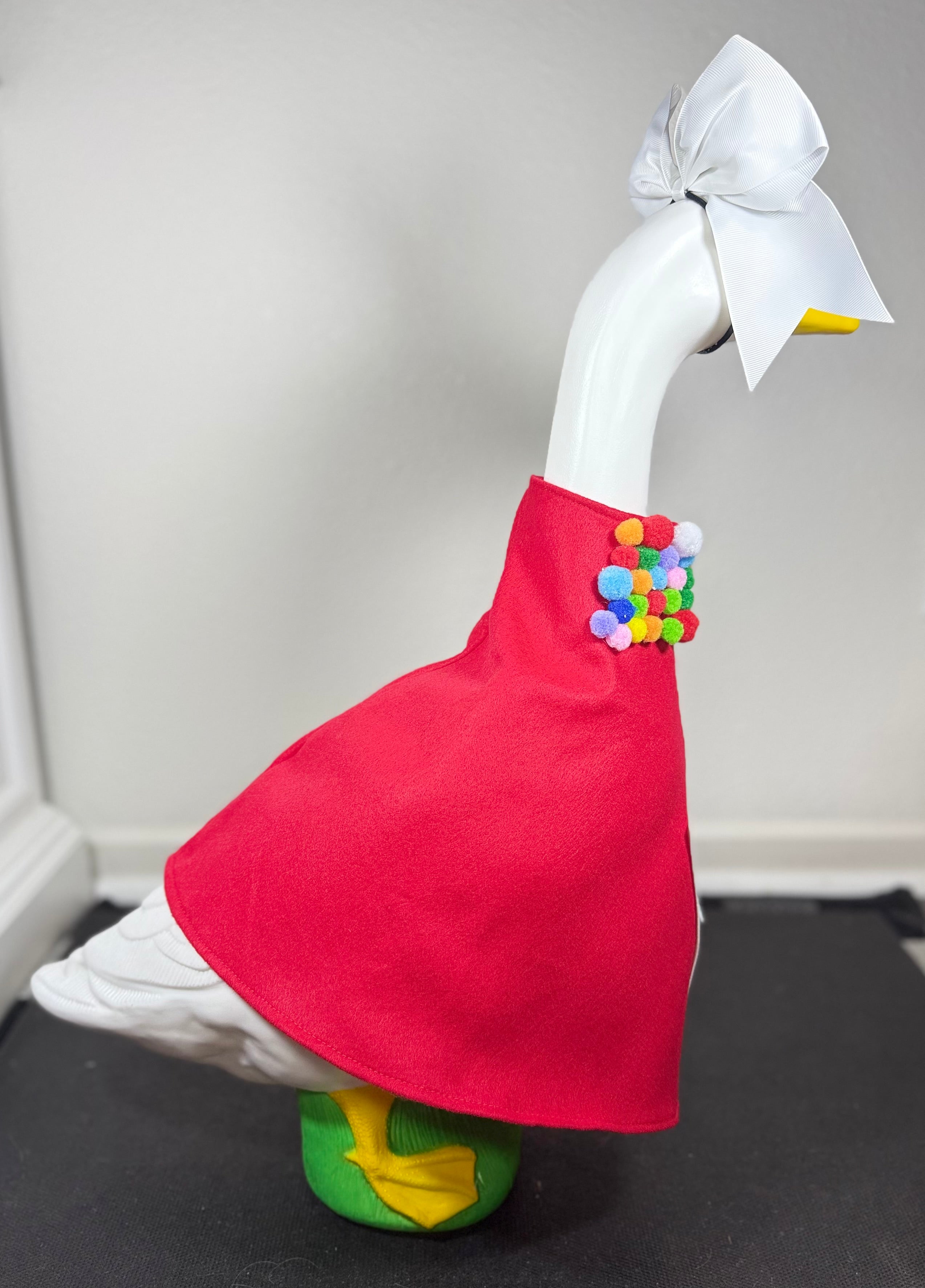 Gumball Cutie Goose Outfit – Pom Pom Statement Collar & Red Dress Set