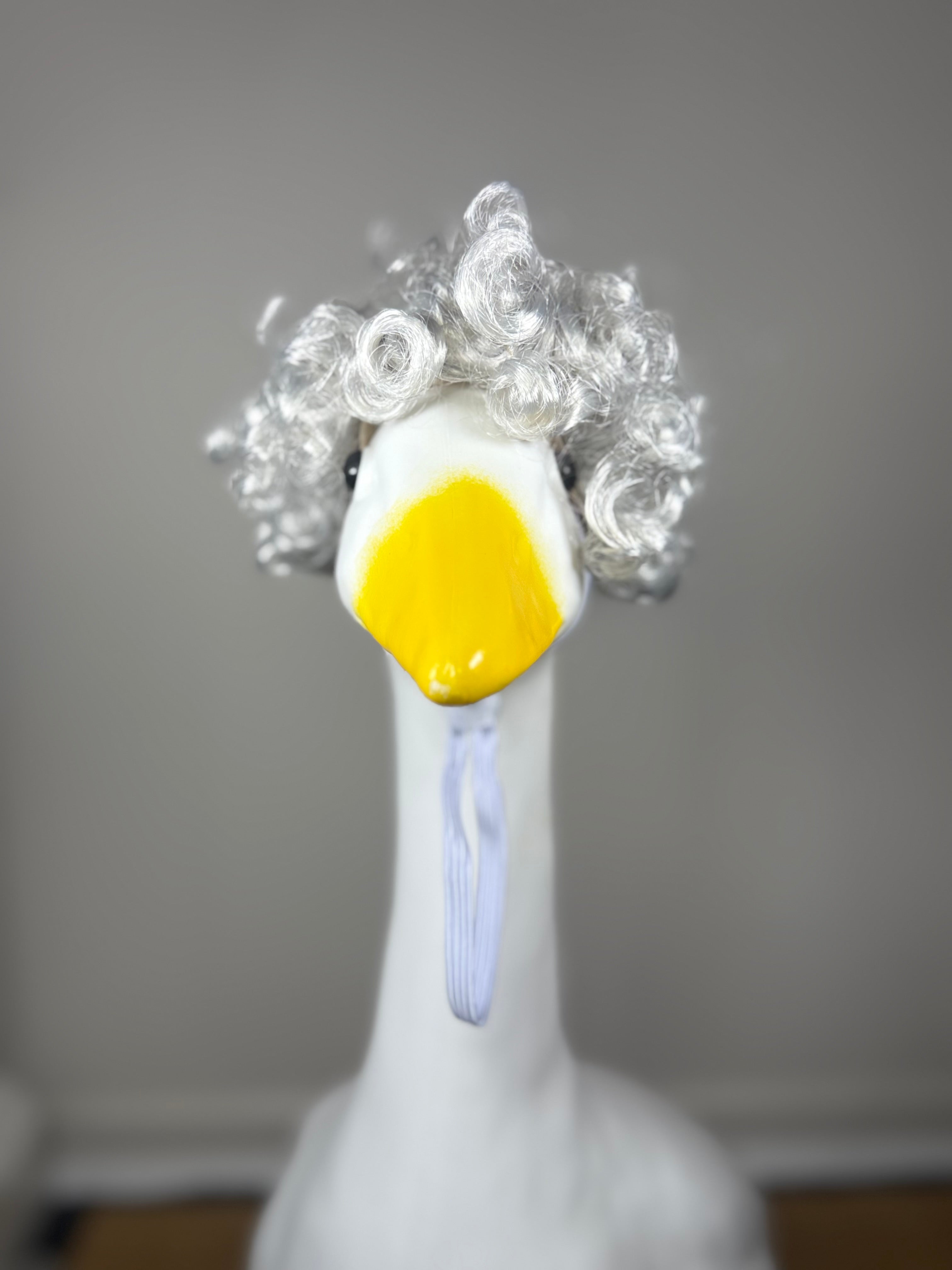 Curly Silver Goose Wig – Vintage Glam Porch Goose Hair Accessory | Fits Standard Porch Geese