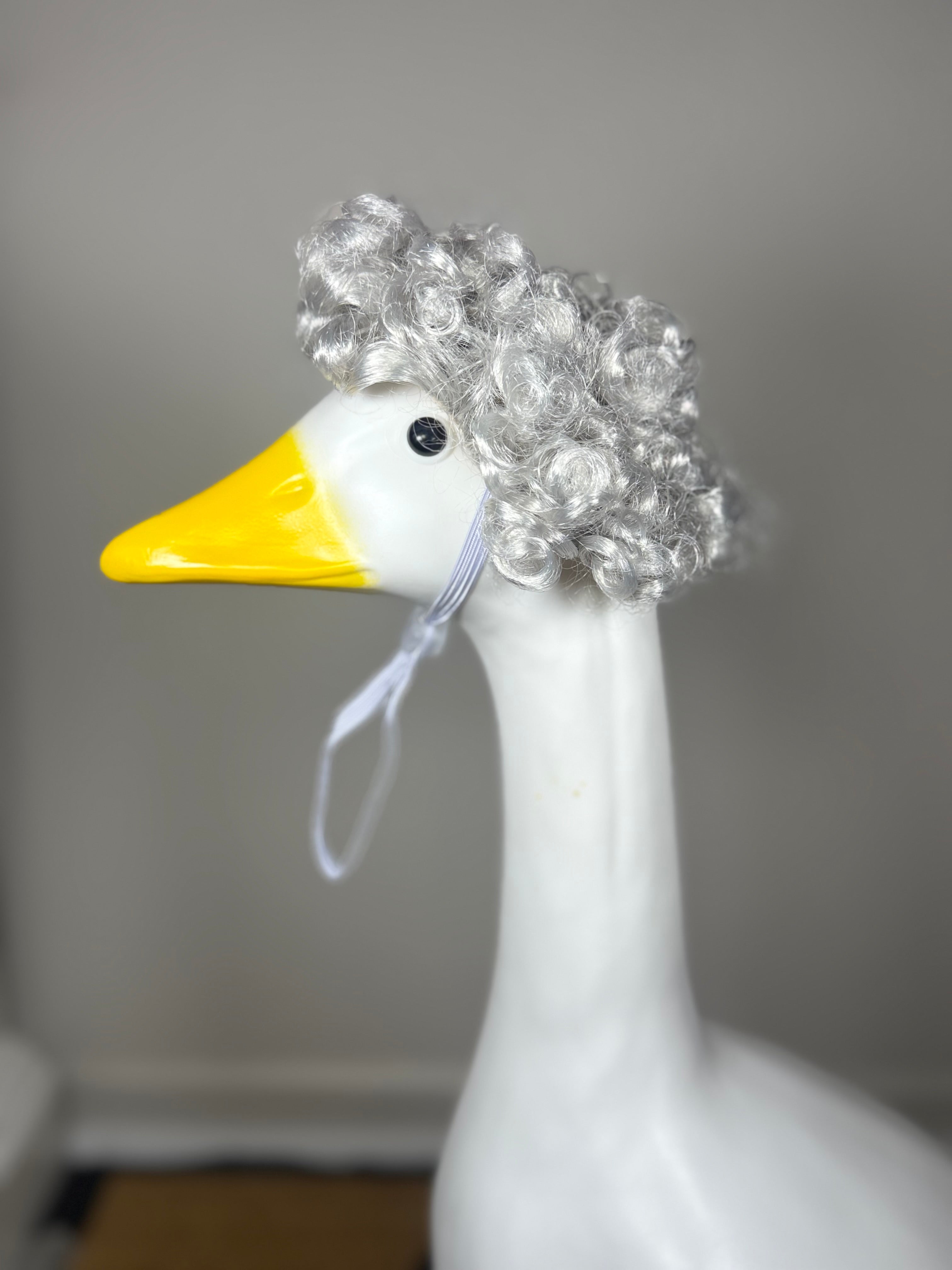 Curly Silver Goose Wig – Vintage Glam Porch Goose Hair Accessory | Fits Standard Porch Geese